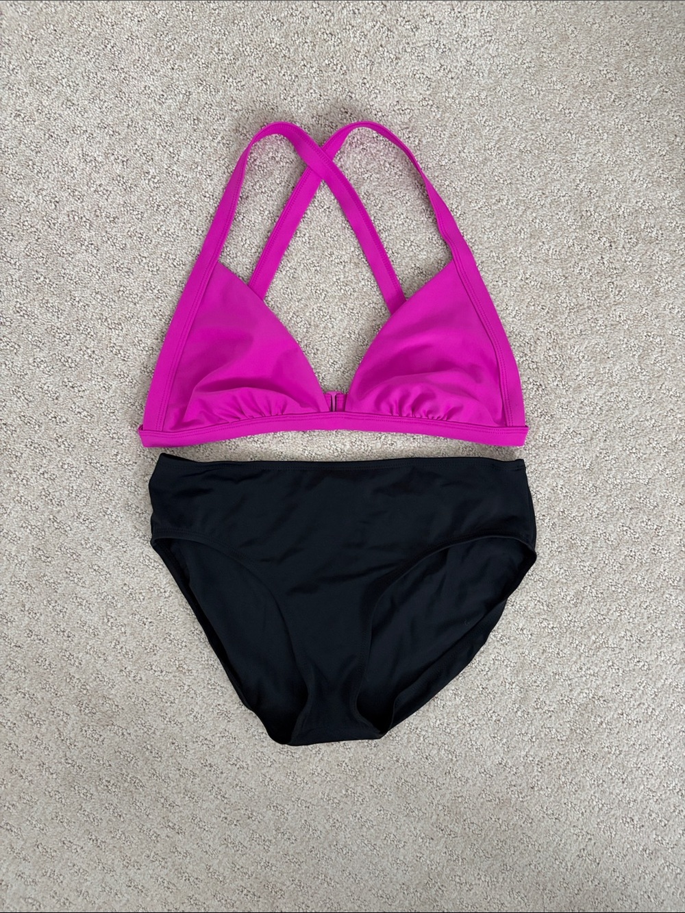 Xhilaration Magenta Cross-Back Bikini Top with Black High-Waist Bottoms
